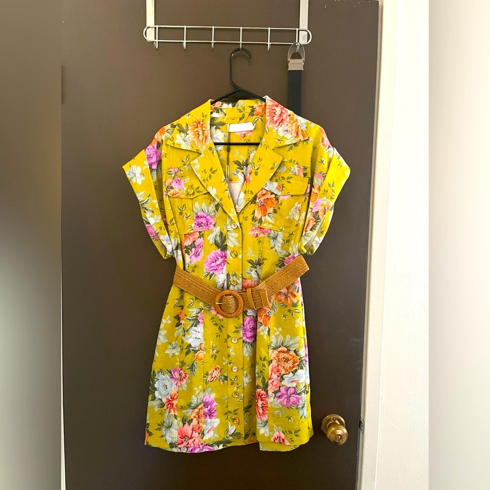 Zimmermann Floral Belted Mini Shirt Dress (NWT-Size 1)